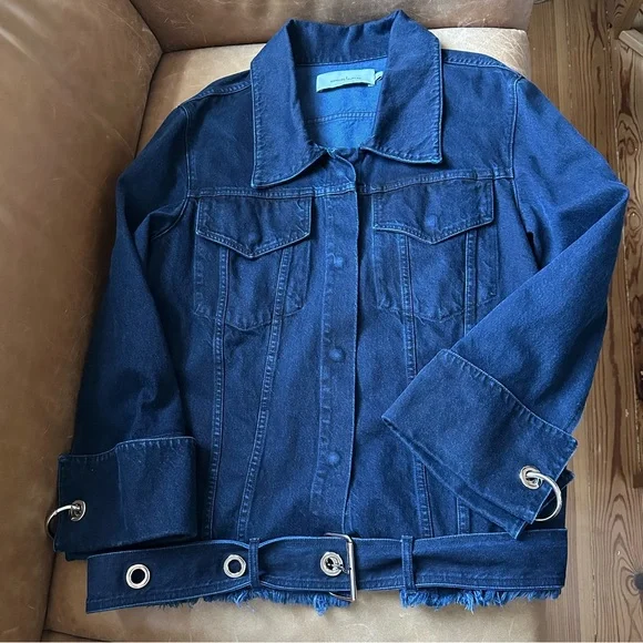 Marques Almeida grommet dark navy denim jacket raw edge belted oversize punk - Picture 1 of 17